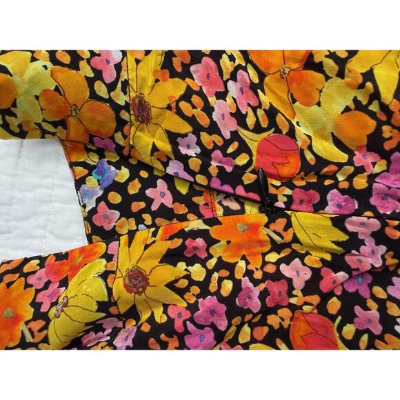 Rebecca Vallance Dress Womens 10 Black Multi Arles Midi Floral Pearl Buttons - Picture 11 of 12